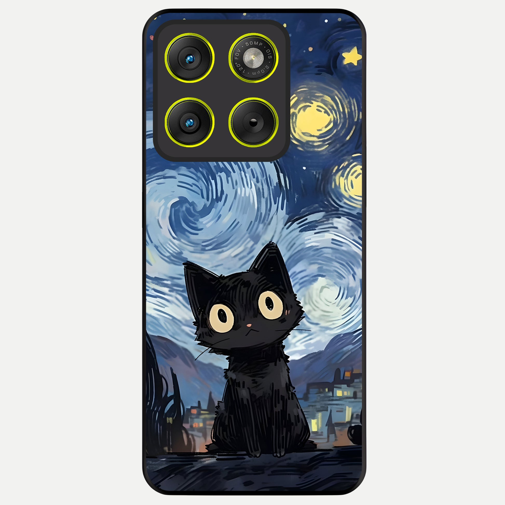  Van Gogh Cat Glass Case For Moto Edge 70 back cover – full design glossy printed glass finish