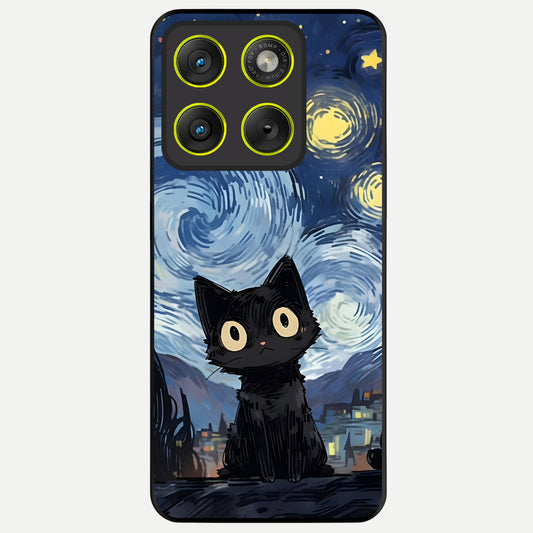  Van Gogh Cat Glass Case For Moto Edge 70 back cover – full design glossy printed glass finish