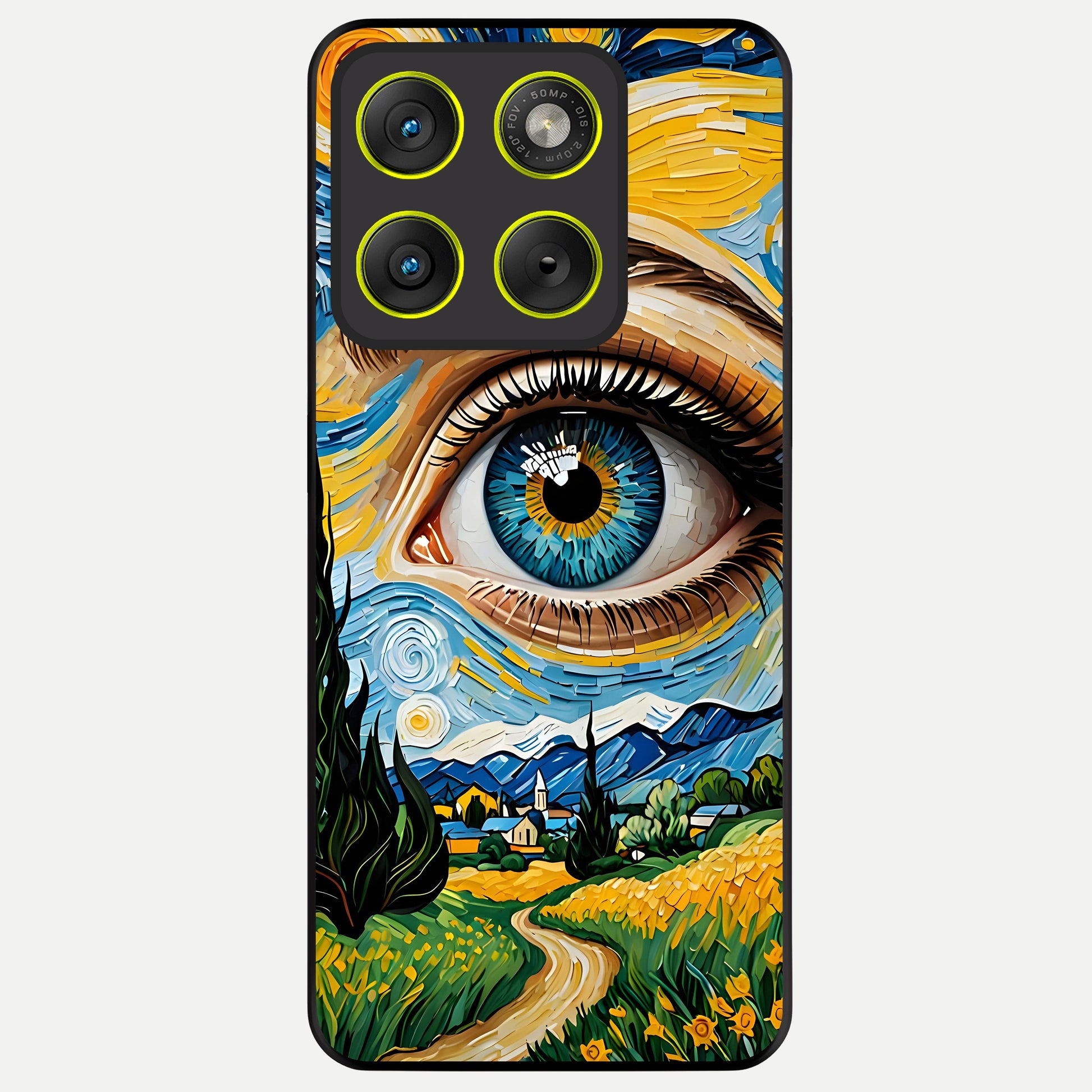  Van Gogh Eye Glass Case For Moto Edge 70 back cover – full design glossy printed glass finish