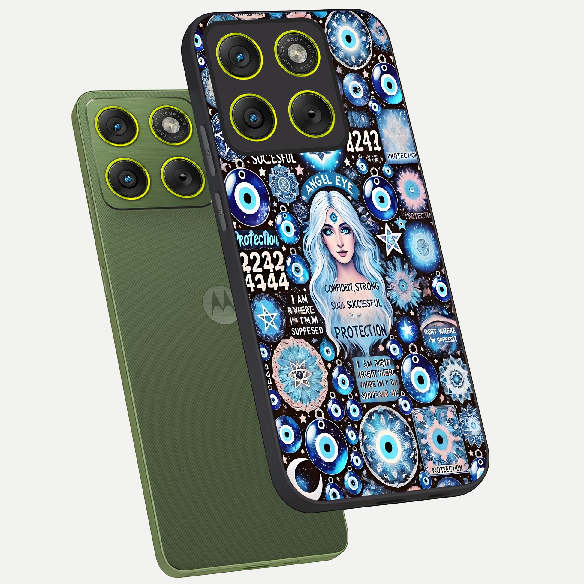  Angel Aura Shield phone case For Moto Edge 70 showing premium glass back cover with detailed artwork