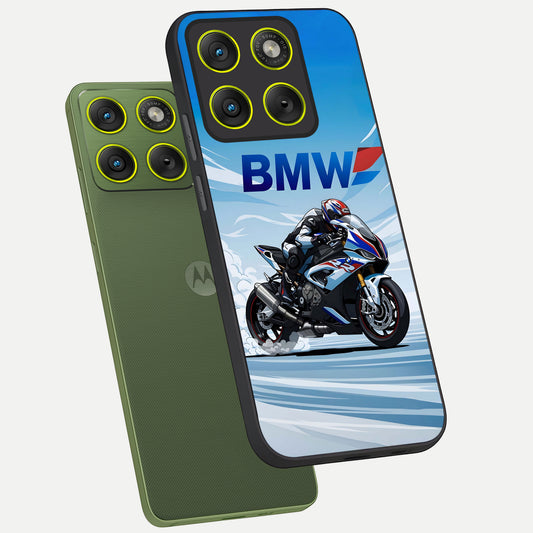  BMW Power Drift phone case For Moto Edge 70 showing premium glass back cover with detailed artwork