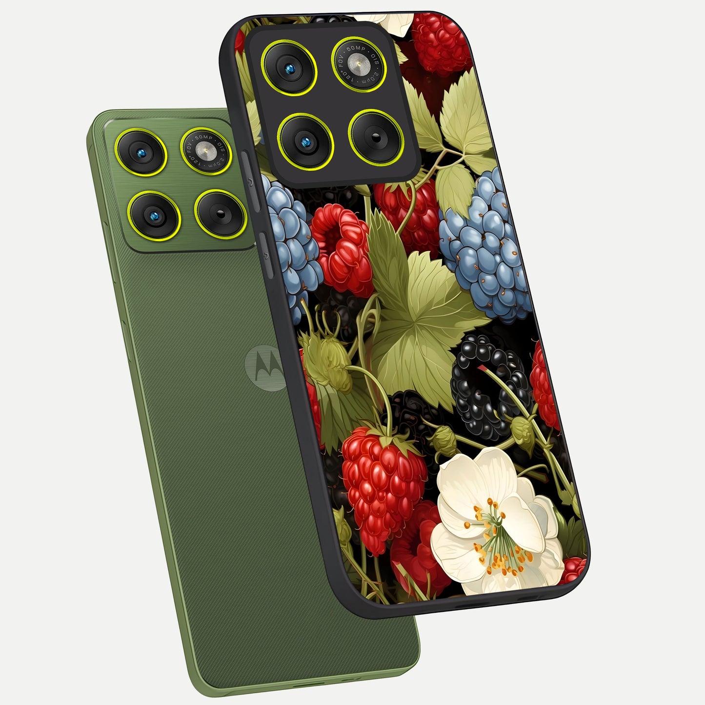  Berry Bloom Charm phone case For Moto Edge 70 showing premium glass back cover with detailed artwork