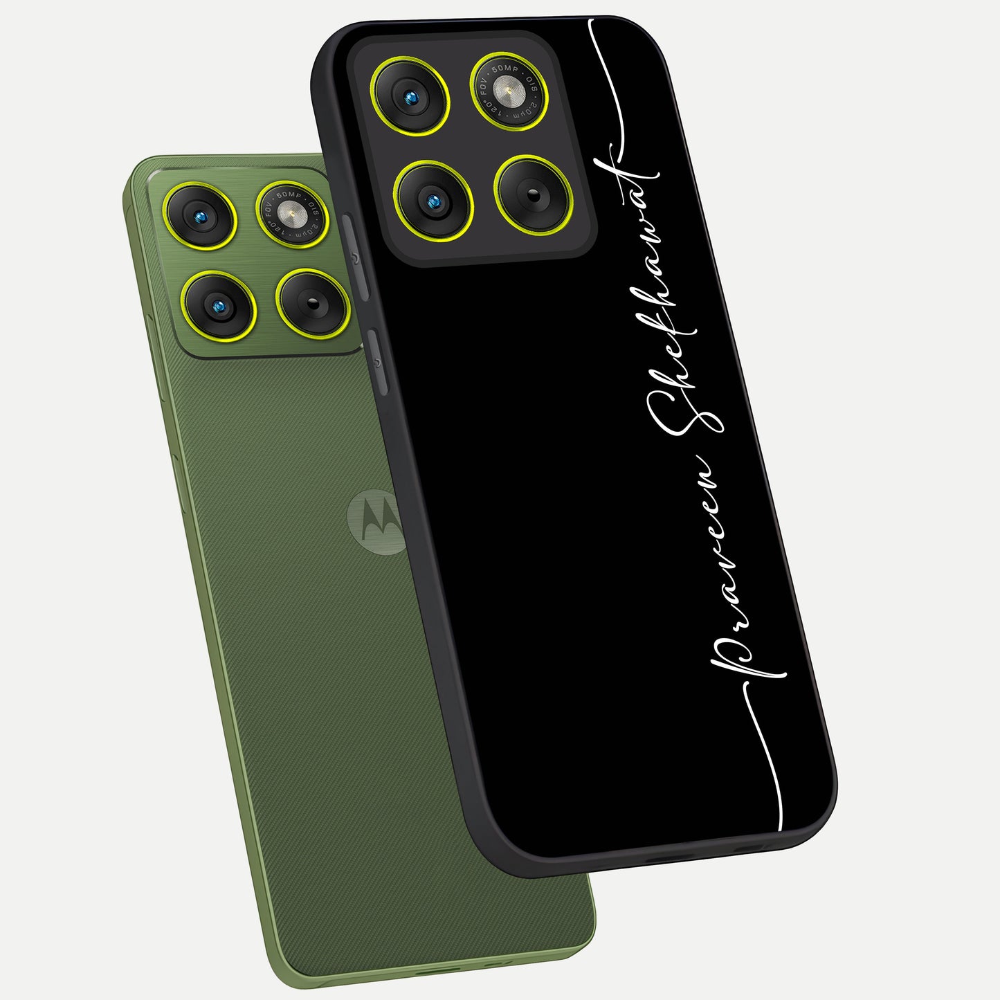  Black Tune Custom Name phone case For Moto Edge 70 showing premium glass back cover with detailed artwork