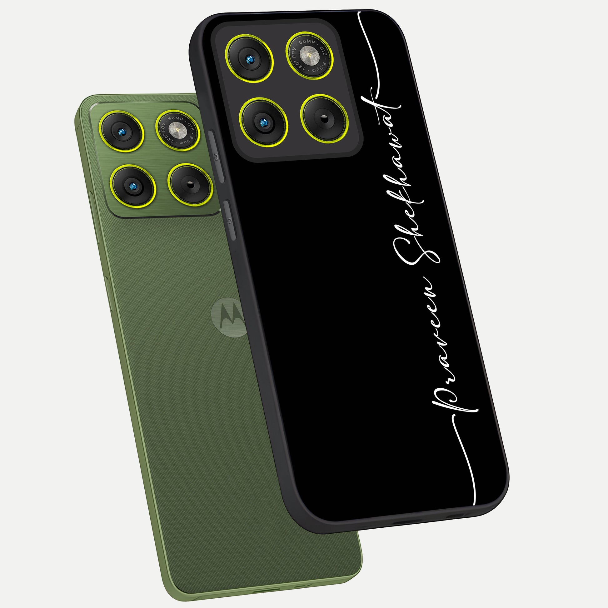 Black Tune Custom Name phone case For Moto Edge 70 showing premium glass back cover with detailed artwork