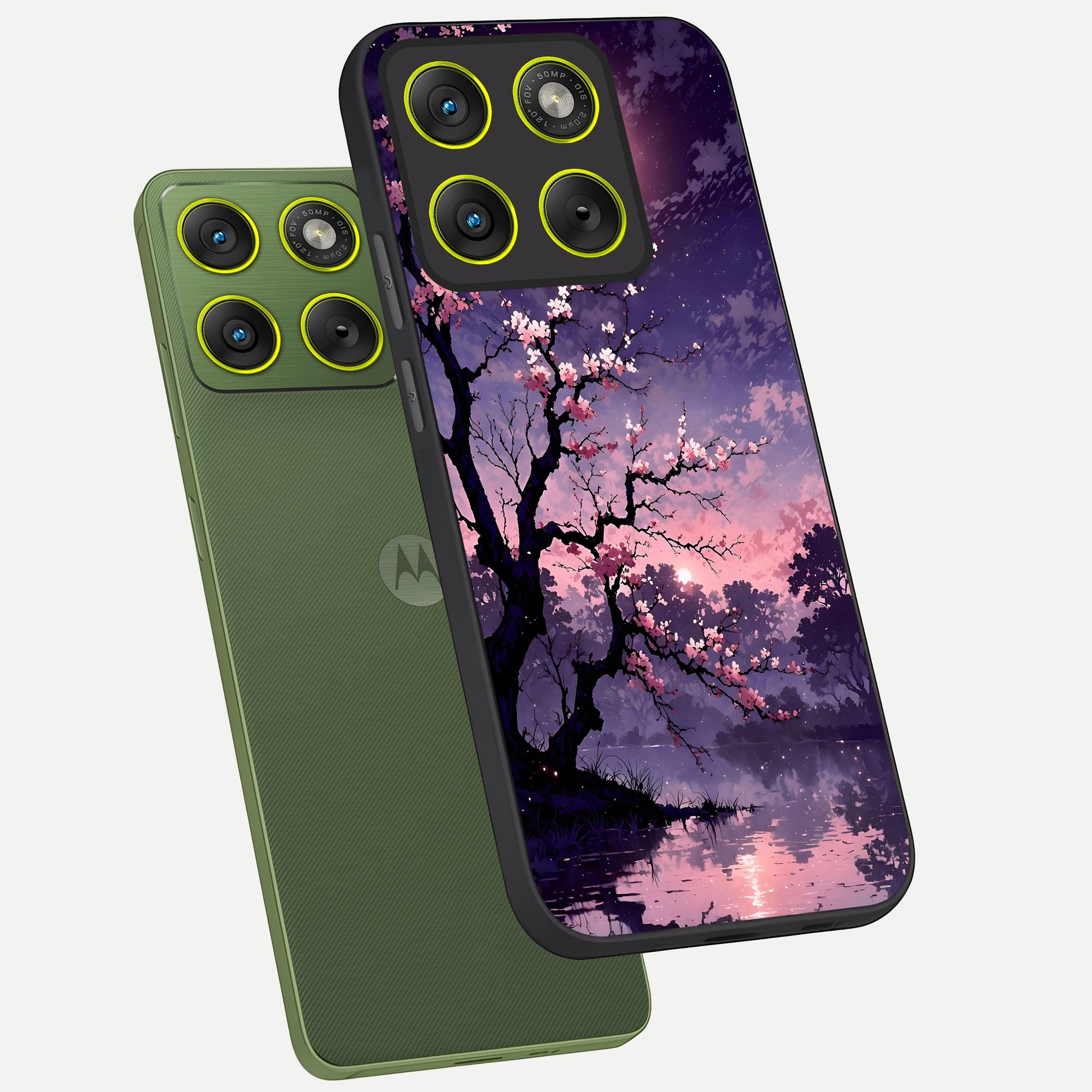  Blossom Pink Moon phone case For Moto Edge 70 showing premium glass back cover with detailed artwork