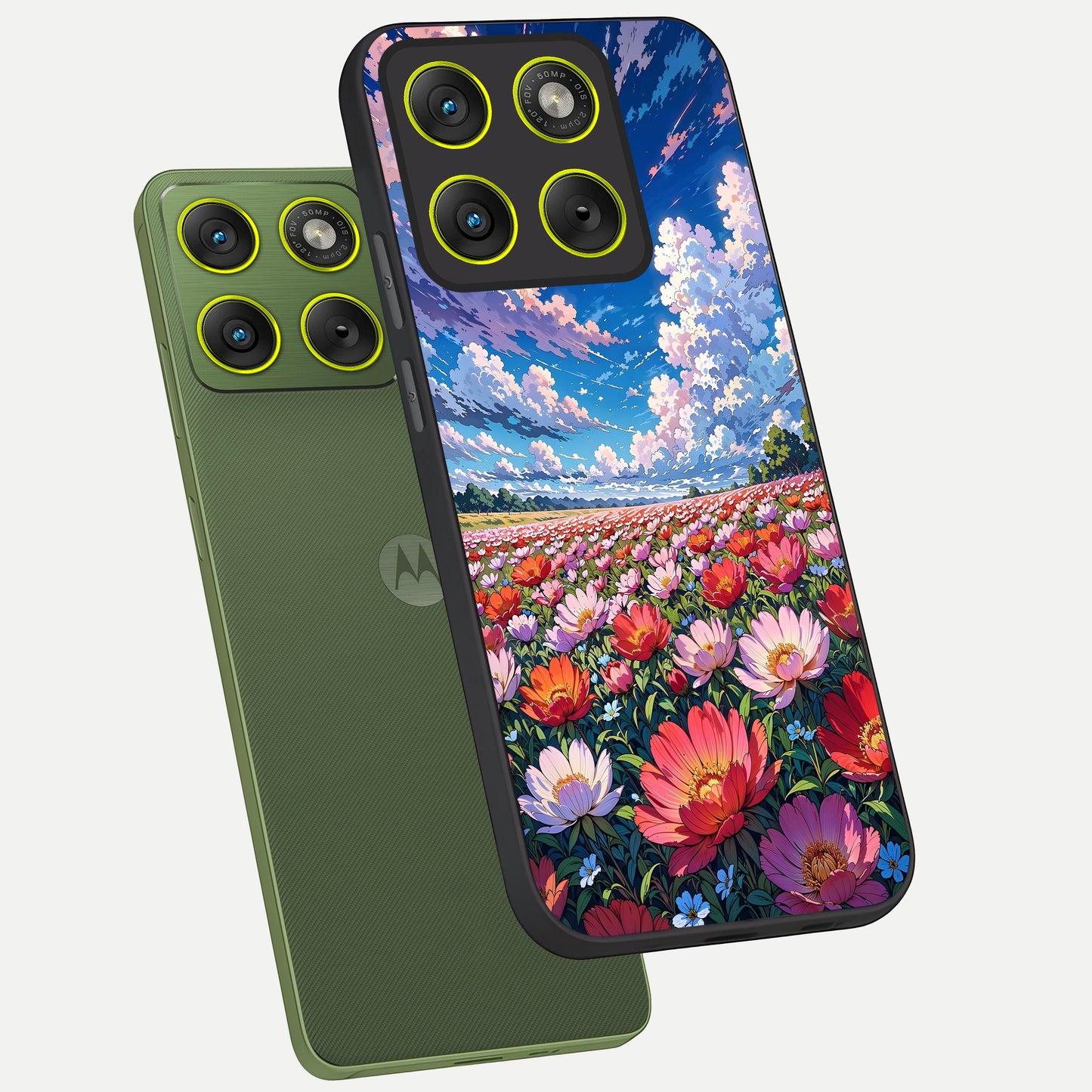  Blossom Sky Field phone case For Moto Edge 70 showing premium glass back cover with detailed artwork
