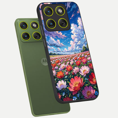  Blossom Sky Field phone case For Moto Edge 70 showing premium glass back cover with detailed artwork