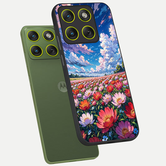  Blossom Sky Field phone case For Moto Edge 70 showing premium glass back cover with detailed artwork