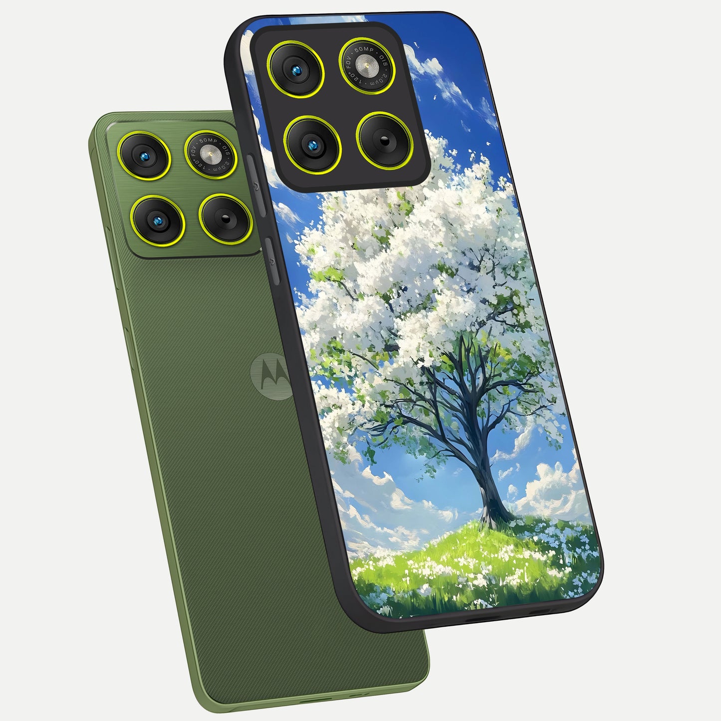 Blossom Sky Serenity phone case For Moto Edge 70 showing premium glass back cover with detailed artwork