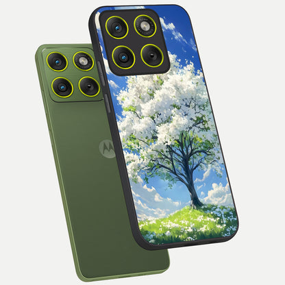  Blossom Sky Serenity phone case For Moto Edge 70 showing premium glass back cover with detailed artwork