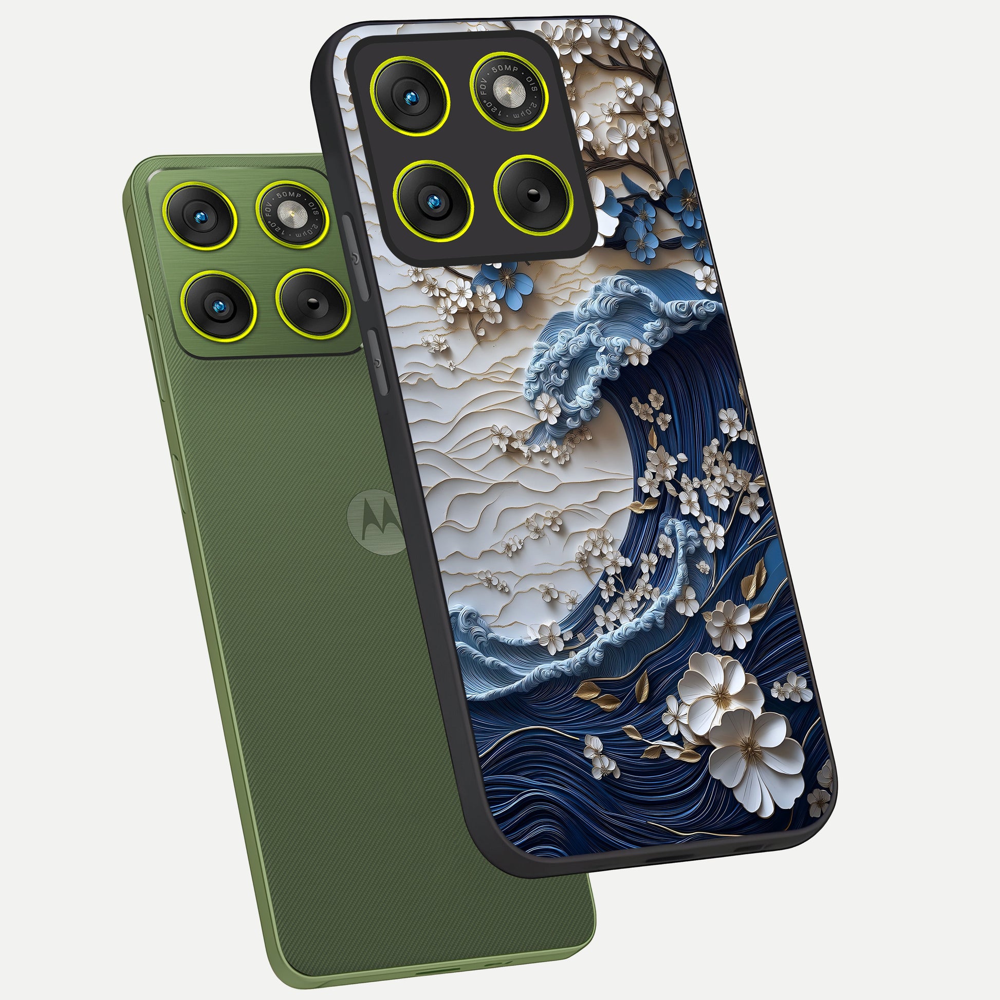 Blossom Wave Art phone case For Moto Edge 70 showing premium glass back cover with detailed artwork