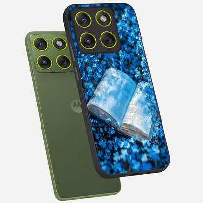  Blue Bloom Tales phone case For Moto Edge 70 showing premium glass back cover with detailed artwork