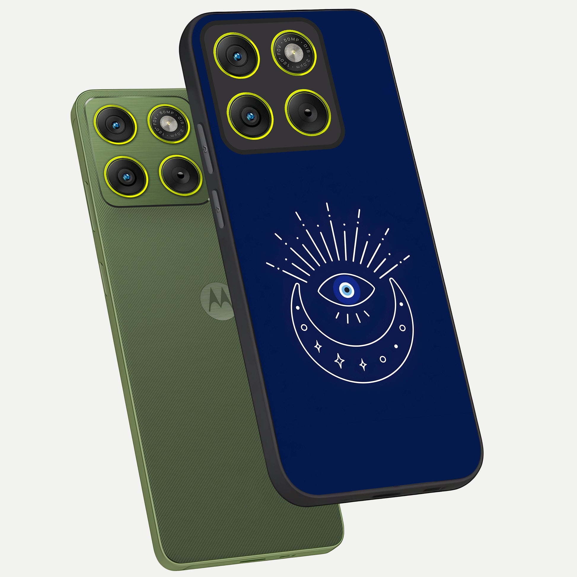  Blue Evil Eye phone case For Moto Edge 70 showing premium glass back cover with detailed artwork