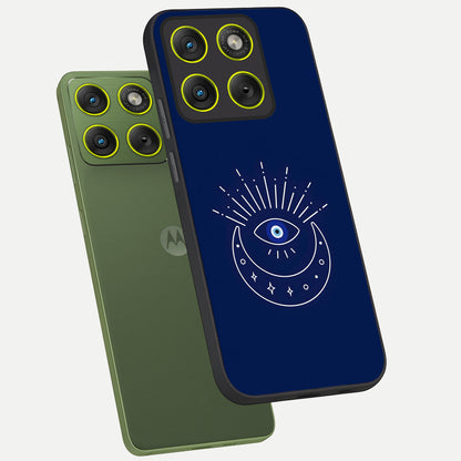 Blue Evil Eye phone case For Moto Edge 70 showing premium glass back cover with detailed artwork