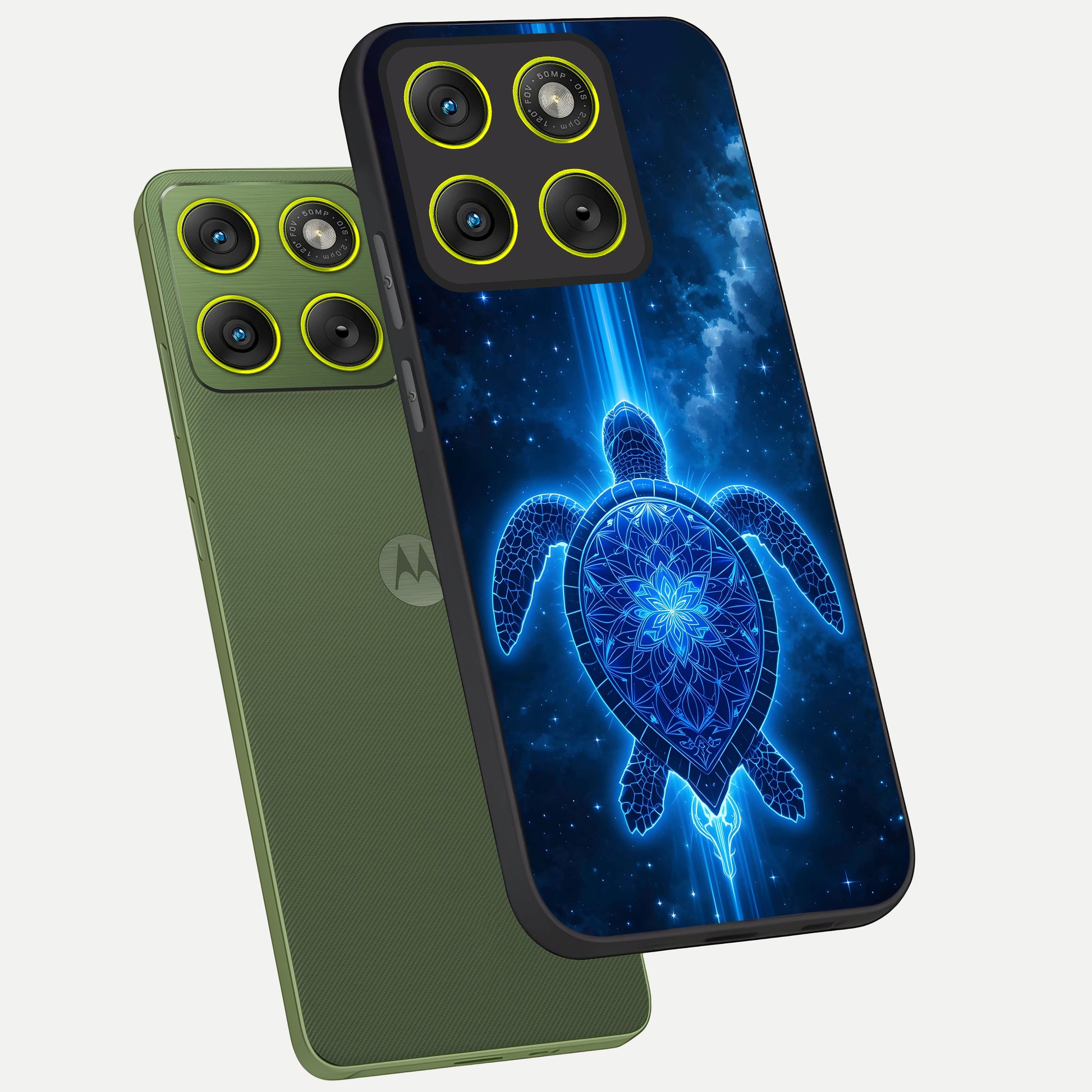  Blue Galaxy Turtle phone case For Moto Edge 70 showing premium glass back cover with detailed artwork