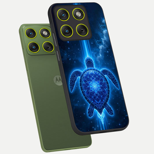  Blue Galaxy Turtle phone case For Moto Edge 70 showing premium glass back cover with detailed artwork