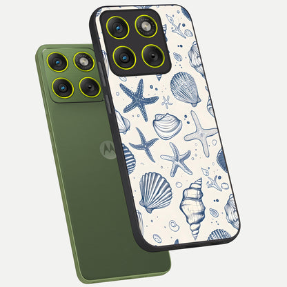  Blue Ocean Outline phone case For Moto Edge 70 showing premium glass back cover with detailed artwork