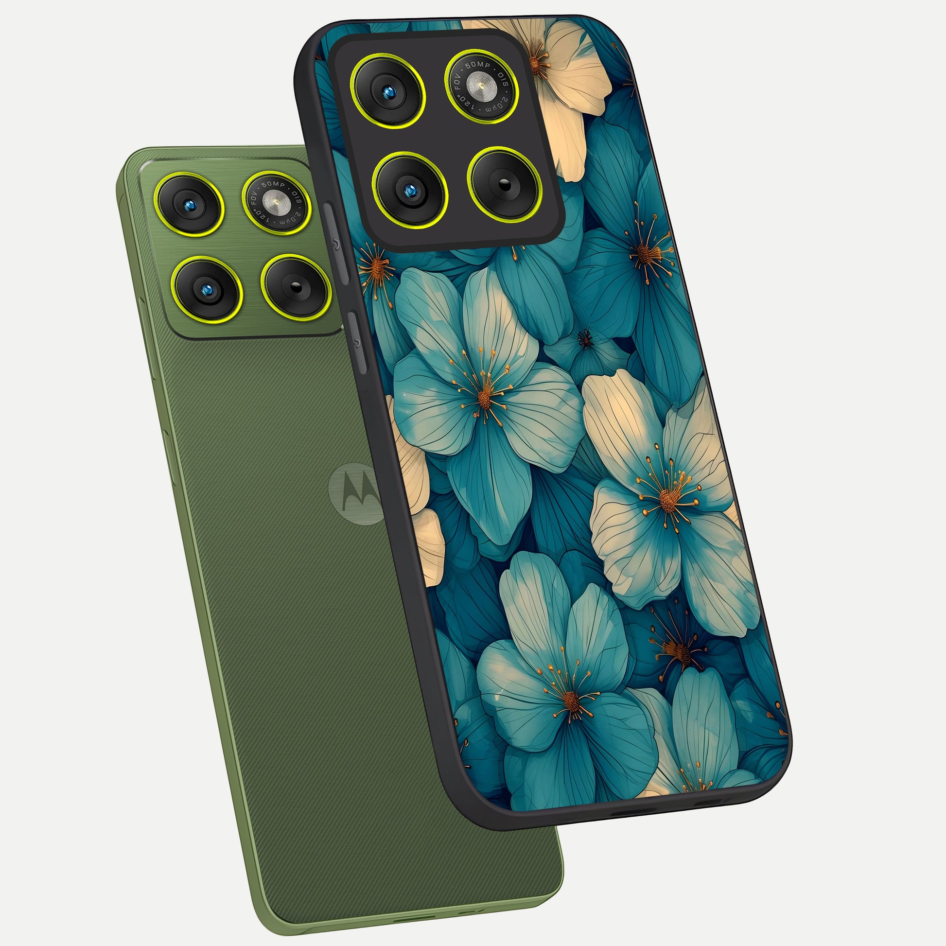  Blue Shade Floral phone case For Moto Edge 70 showing premium glass back cover with detailed artwork