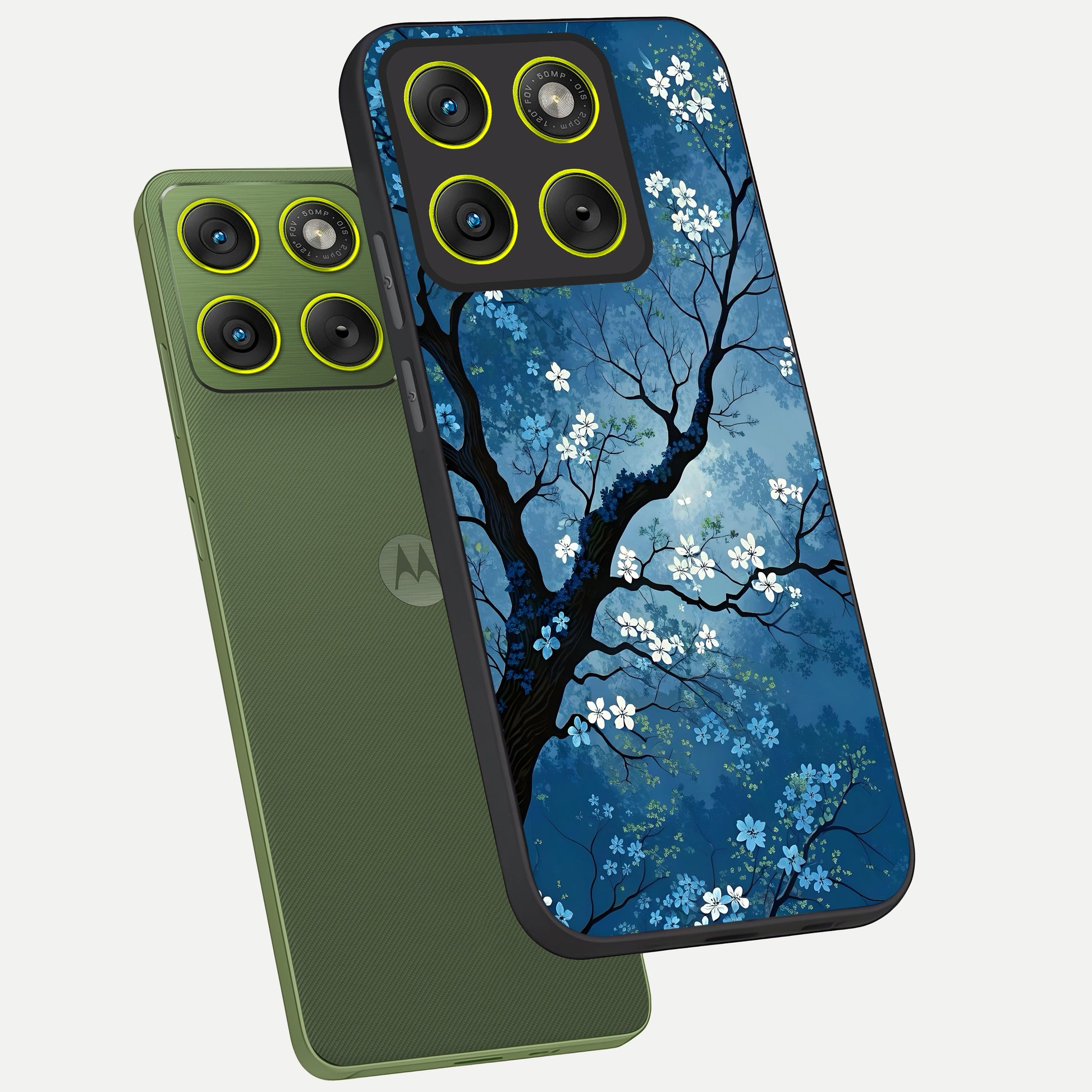  Blue Tree Serenity phone case For Moto Edge 70 showing premium glass back cover with detailed artwork