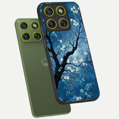 Blue Tree Serenity phone case For Moto Edge 70 showing premium glass back cover with detailed artwork