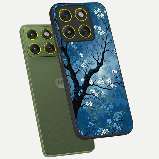  Blue Tree Serenity phone case For Moto Edge 70 showing premium glass back cover with detailed artwork