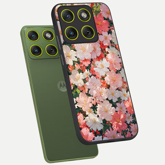  Blush Bloom Field phone case For Moto Edge 70 showing premium glass back cover with detailed artwork