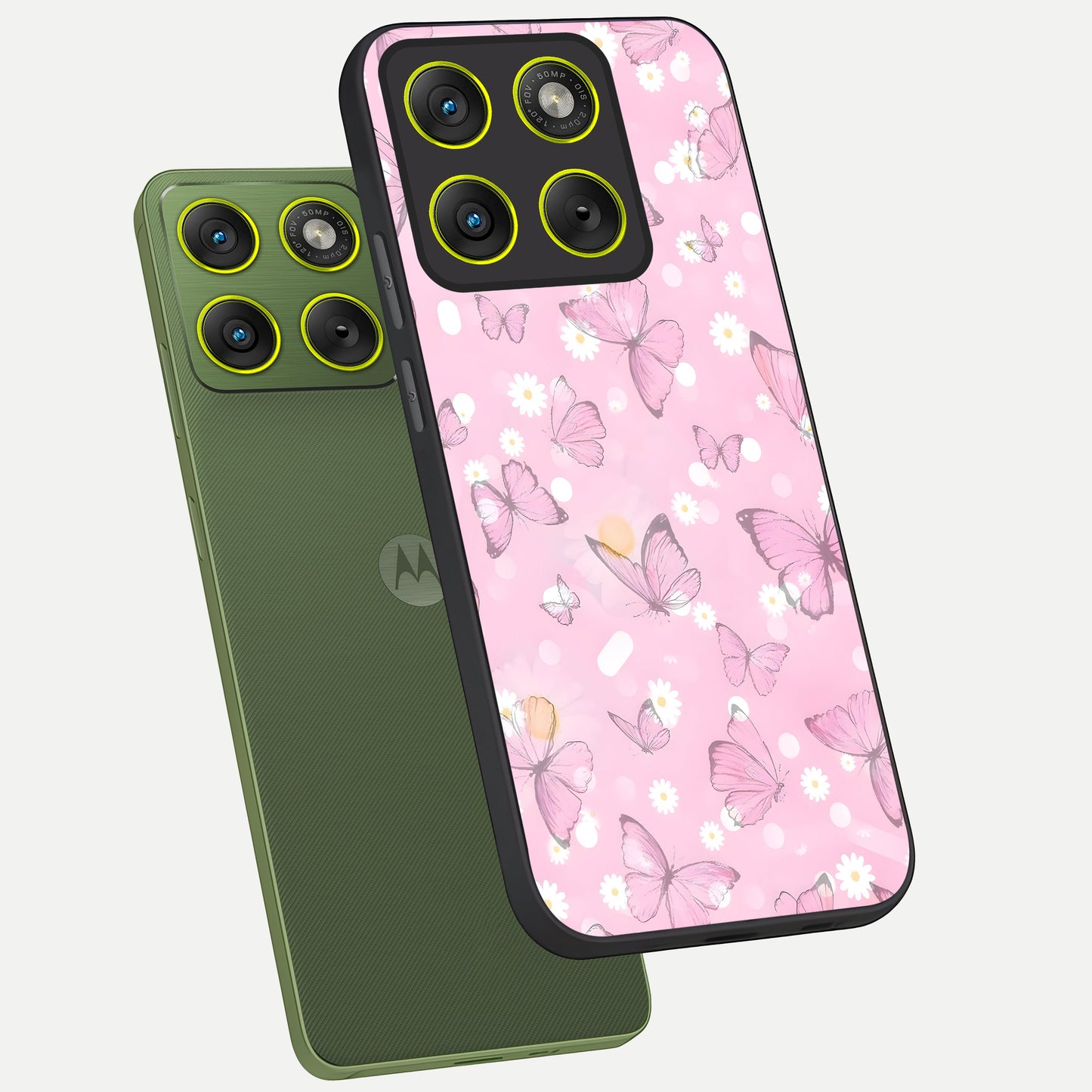  Blush Butterfly Garden phone case For Moto Edge 70 showing premium glass back cover with detailed artwork