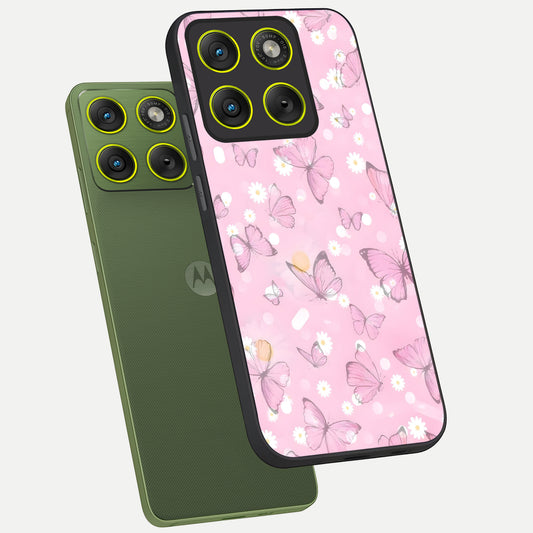 Blush Butterfly Garden phone case For Moto Edge 70 showing premium glass back cover with detailed artwork