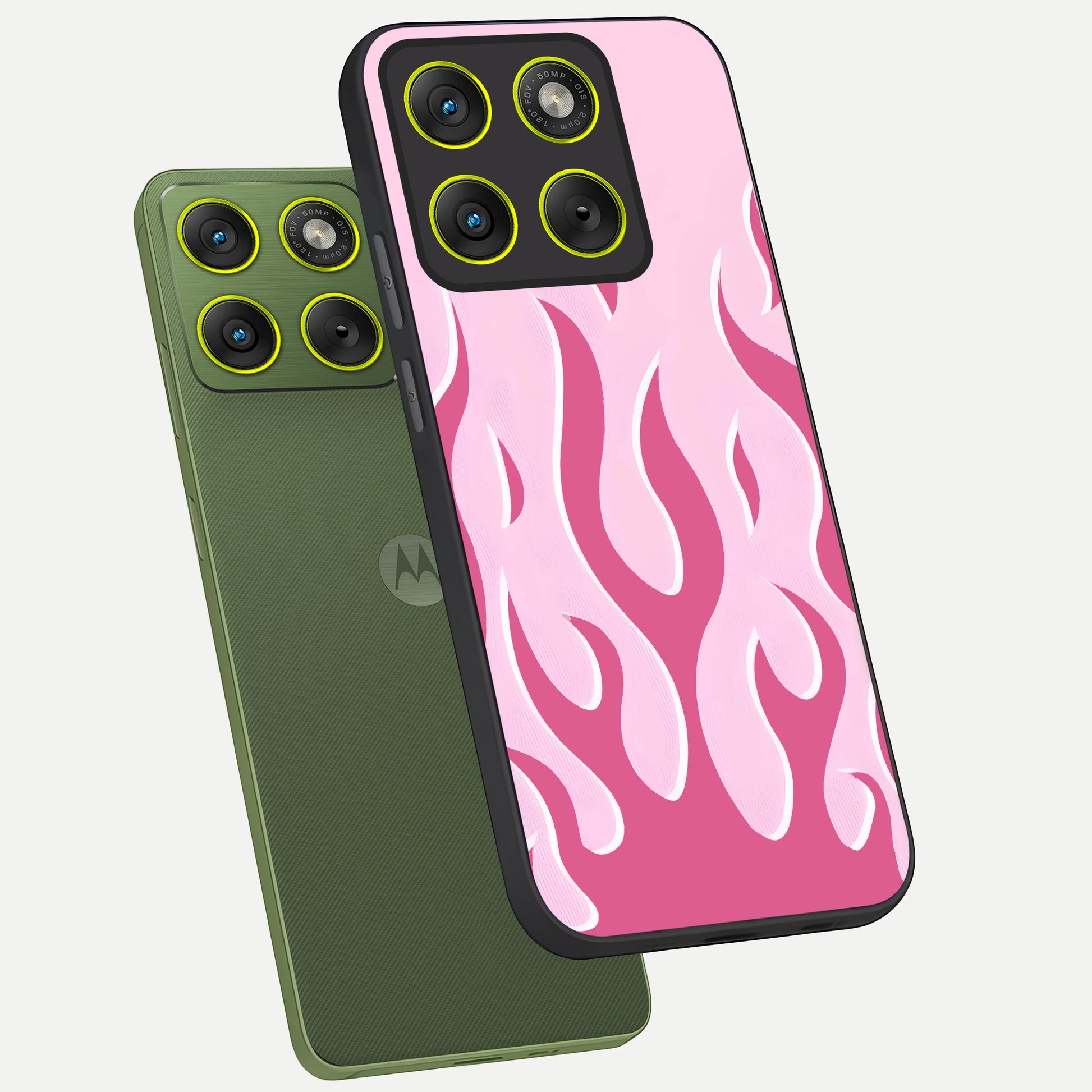  Blush Flame Energy phone case For Moto Edge 70 showing premium glass back cover with detailed artwork