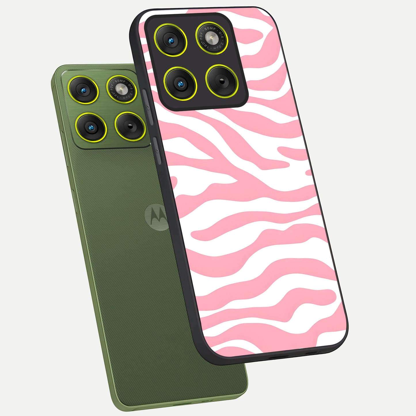  Blush Zebra Flow phone case For Moto Edge 70 showing premium glass back cover with detailed artwork
