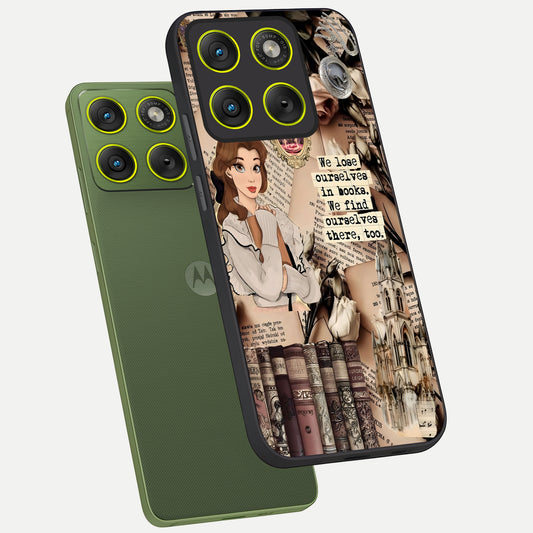  Bookish Dream World phone case For Moto Edge 70 showing premium glass back cover with detailed artwork
