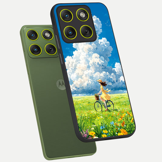  Breezy Meadow Ride phone case For Moto Edge 70 showing premium glass back cover with detailed artwork