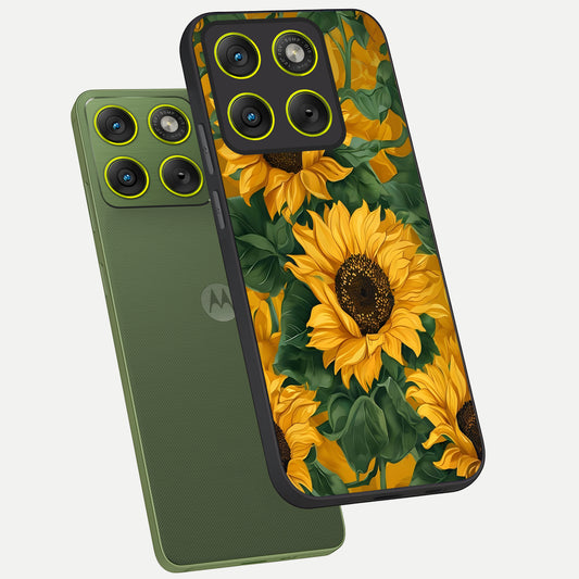  Bright Sunflower Bloom phone case For Moto Edge 70 showing premium glass back cover with detailed artwork