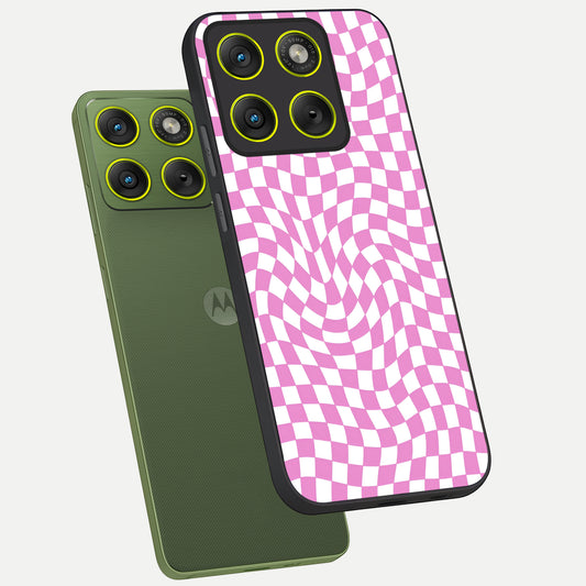  Bubblegum Check Wave phone case For Moto Edge 70 showing premium glass back cover with detailed artwork