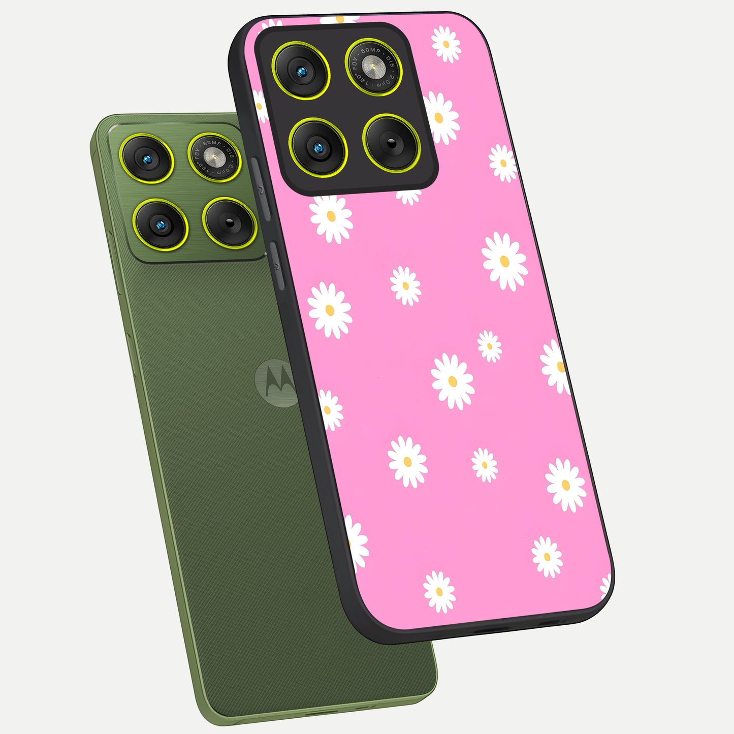  Bubblegum Daisy Pop phone case For Moto Edge 70 showing premium glass back cover with detailed artwork