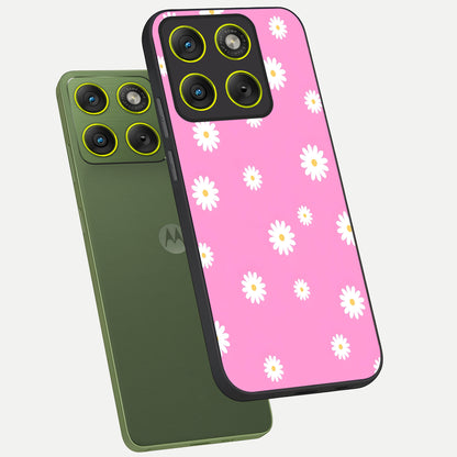  Bubblegum Daisy Pop phone case For Moto Edge 70 showing premium glass back cover with detailed artwork