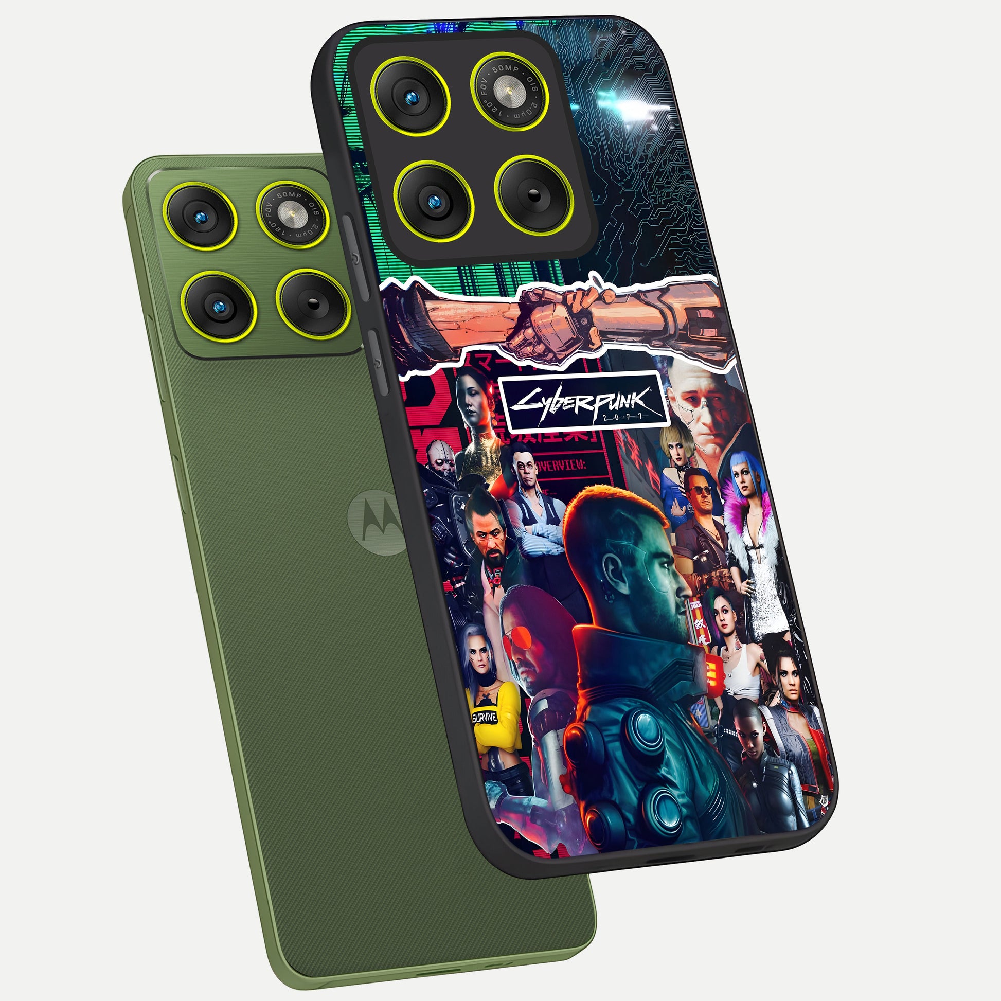  CYBERPUNK Legacy phone case For Moto Edge 70 showing premium glass back cover with detailed artwork