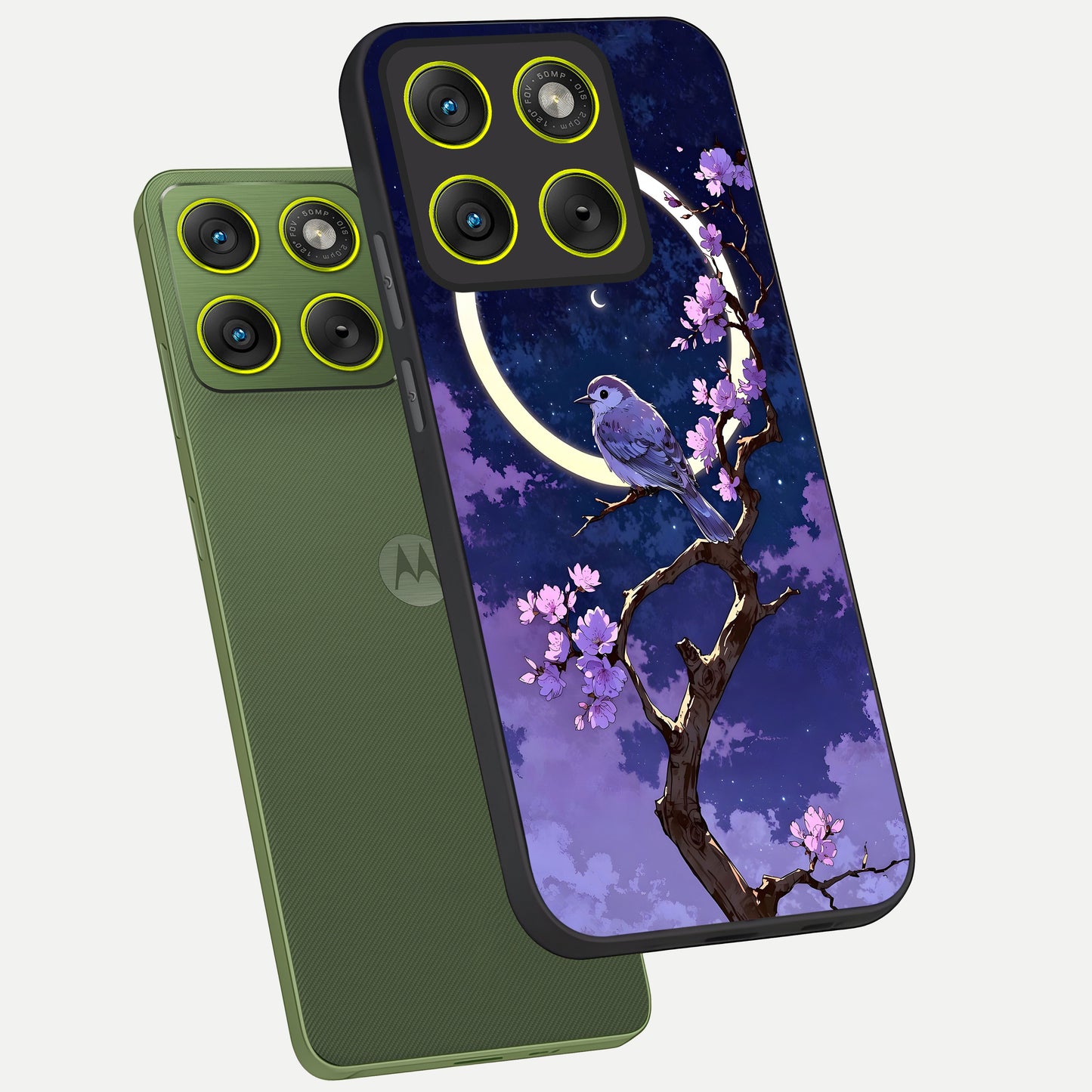  Celestial Bird Blossom phone case For Moto Edge 70 showing premium glass back cover with detailed artwork