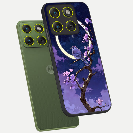  Celestial Bird Blossom phone case For Moto Edge 70 showing premium glass back cover with detailed artwork