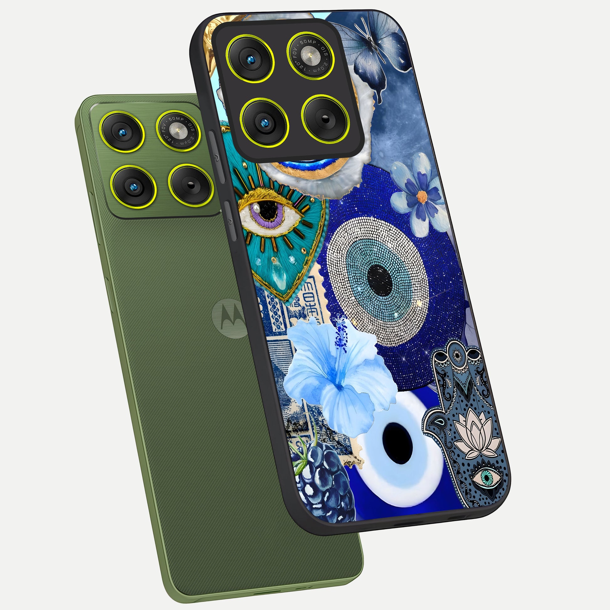  Celestial Blue Vision phone case For Moto Edge 70 showing premium glass back cover with detailed artwork