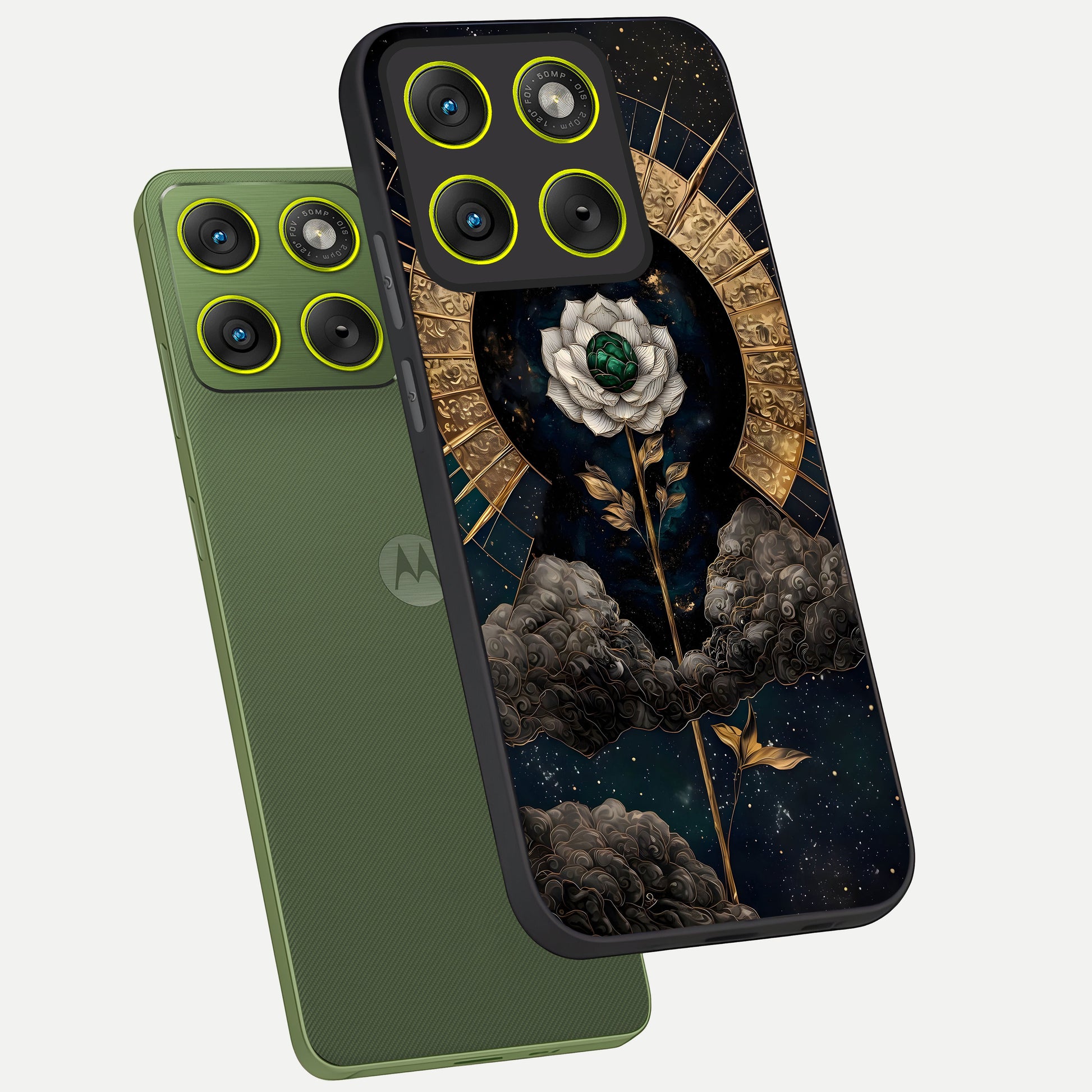  Celestial Lotus Morang phone case For Moto Edge 70 showing premium glass back cover with detailed artwork