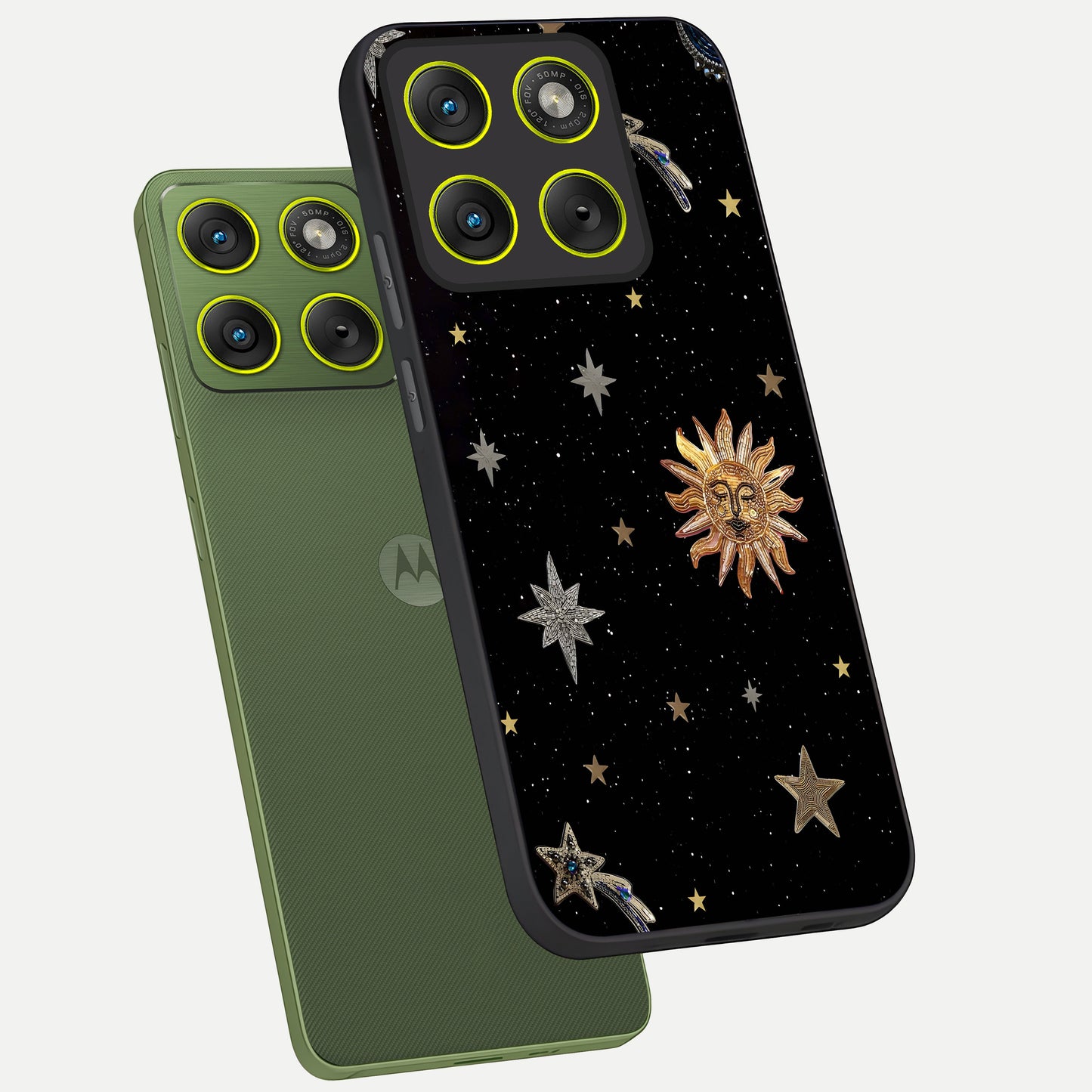  Celestial Moon With Stars phone case For Moto Edge 70 showing premium glass back cover with detailed artwork