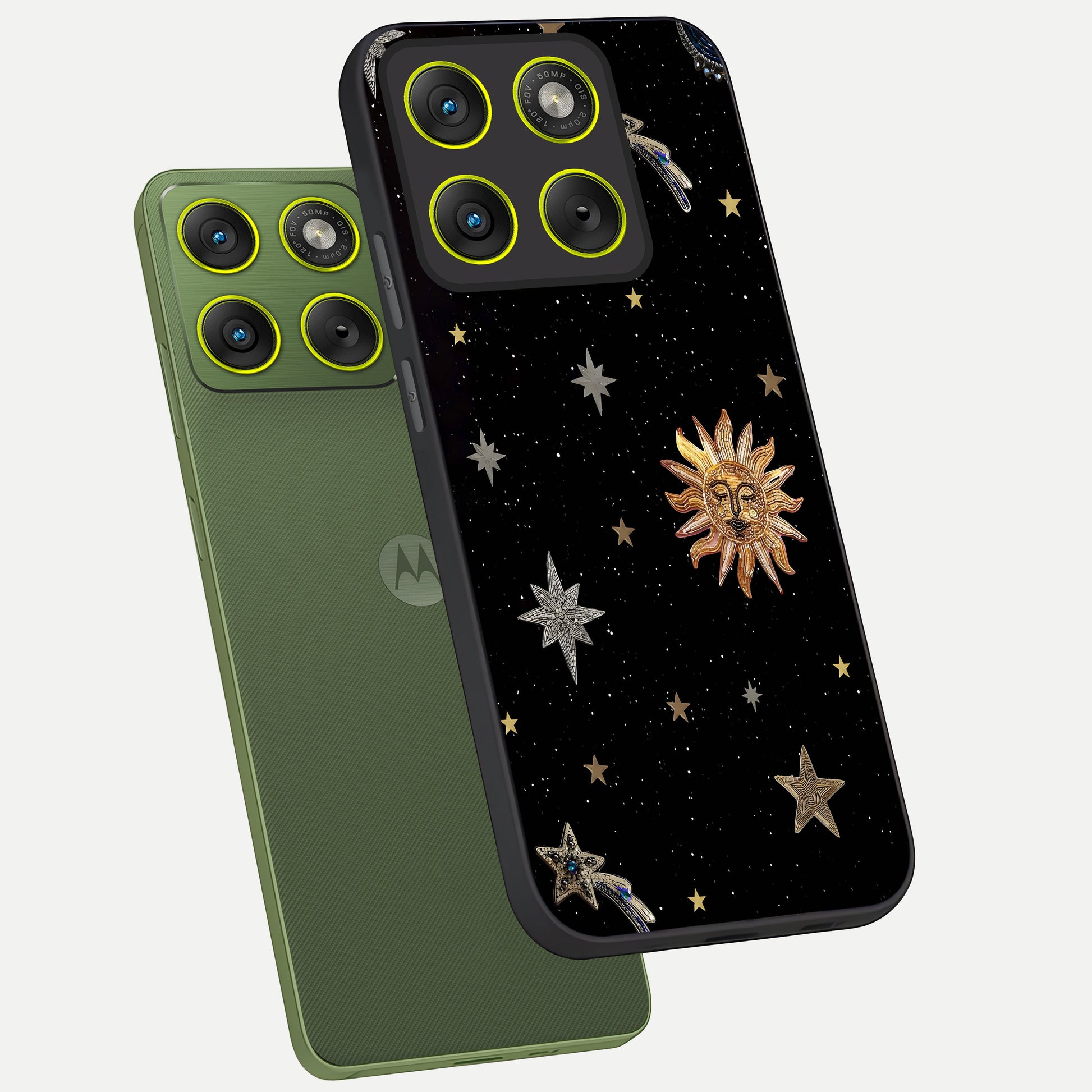  Celestial Moon With Stars phone case For Moto Edge 70 showing premium glass back cover with detailed artwork