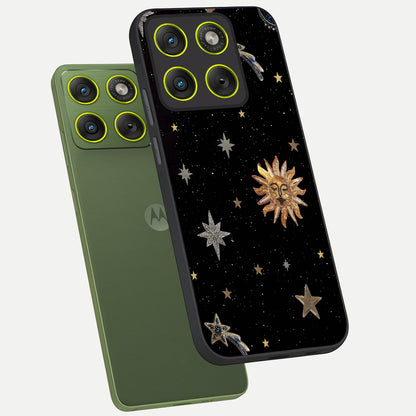  Celestial Moon With Stars phone case For Moto Edge 70 showing premium glass back cover with detailed artwork