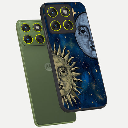  Celestial Moon With Sun phone case For Moto Edge 70 showing premium glass back cover with detailed artwork