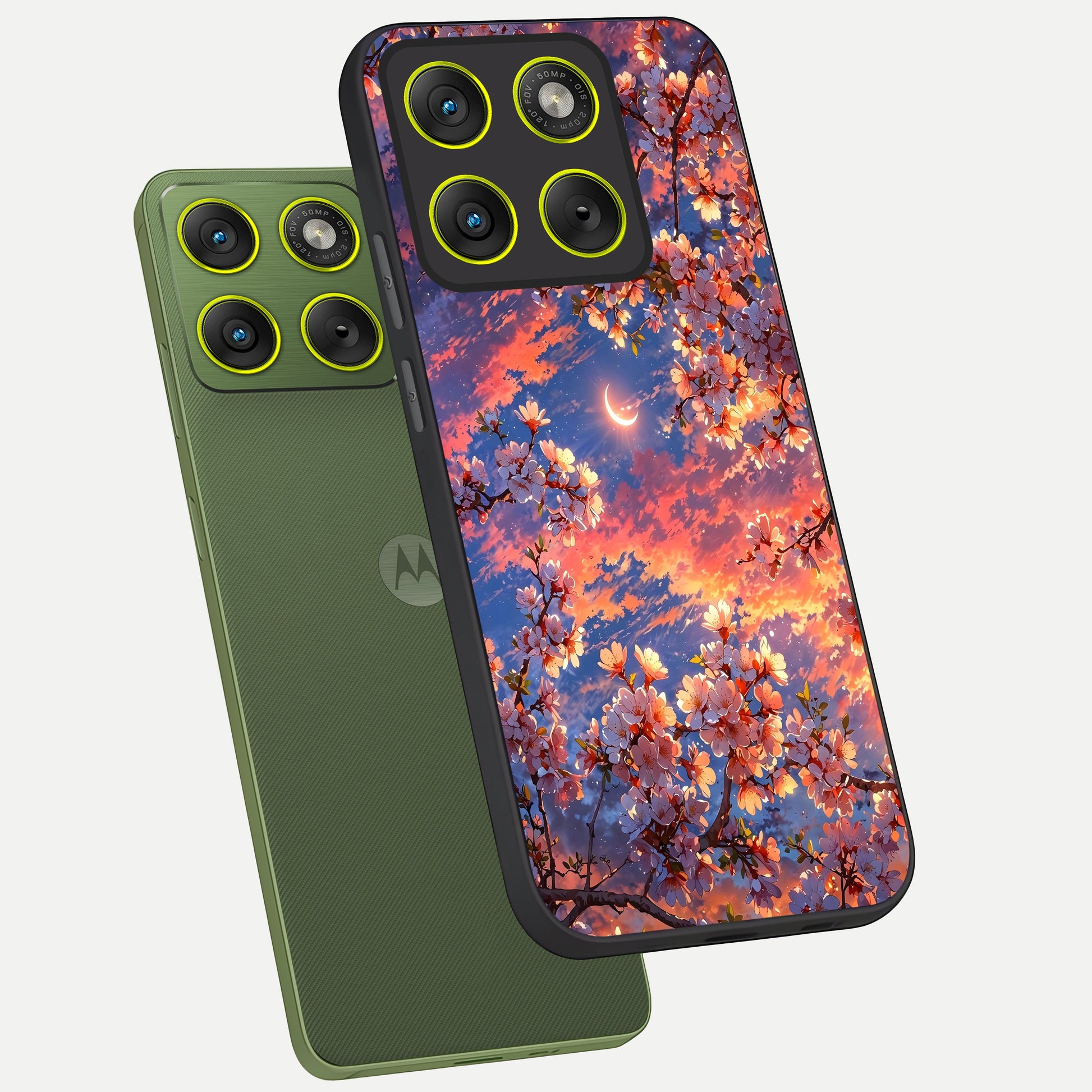  Celestial Sakura Sunset phone case For Moto Edge 70 showing premium glass back cover with detailed artwork