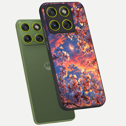  Celestial Sakura Sunset phone case For Moto Edge 70 showing premium glass back cover with detailed artwork