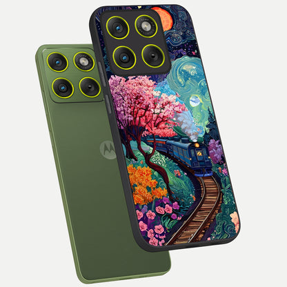  Celestial Train Journey phone case For Moto Edge 70 showing premium glass back cover with detailed artwork