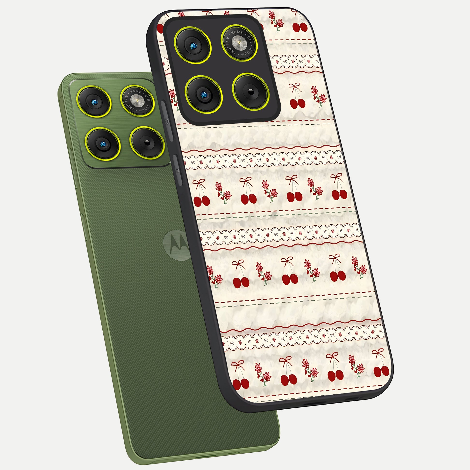  Cherry Bloom Charm phone case For Moto Edge 70 showing premium glass back cover with detailed artwork