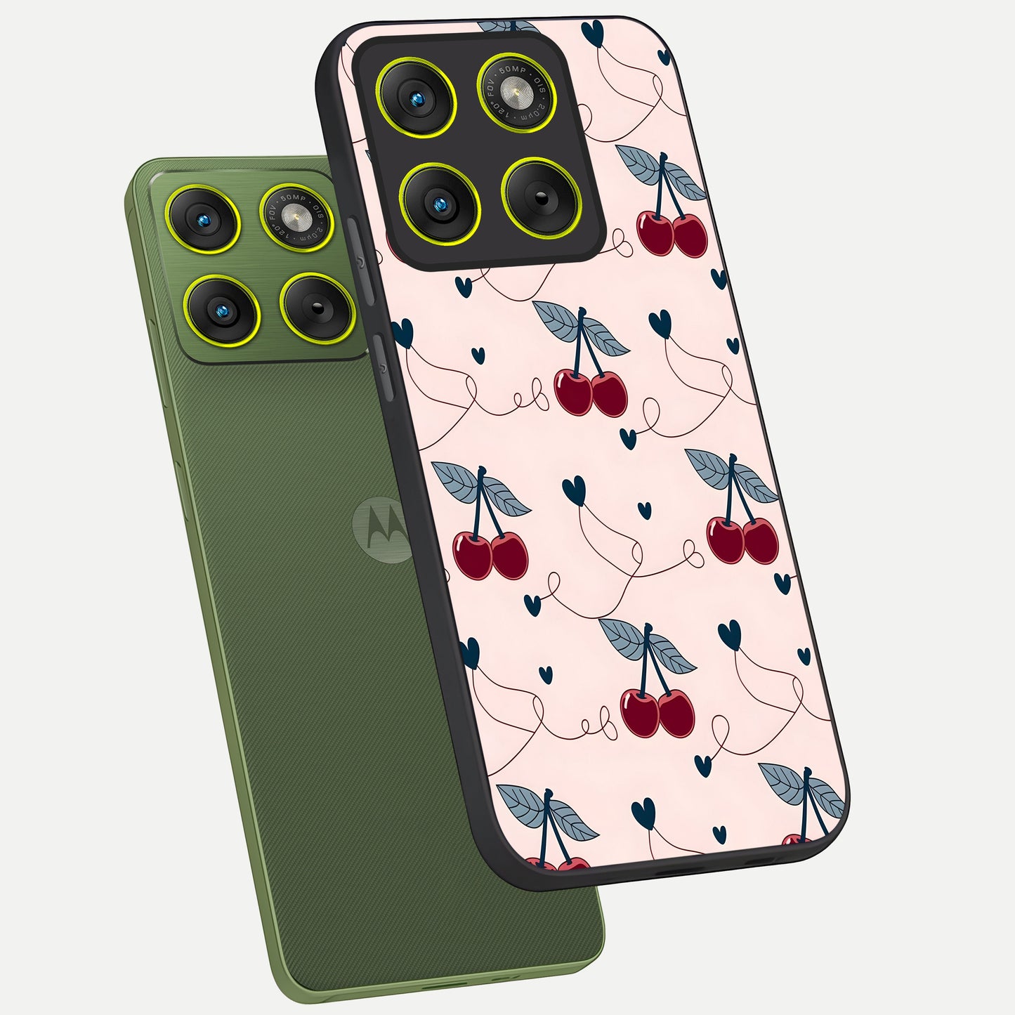  Cherry Heart Line phone case For Moto Edge 70 showing premium glass back cover with detailed artwork